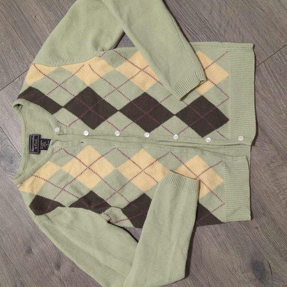 Abercrombie flawed vintage argyle lambs wool button down cardigan sweater